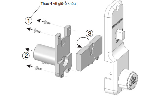 Bước 2: Tháo ổ khóa và đảo chiều then